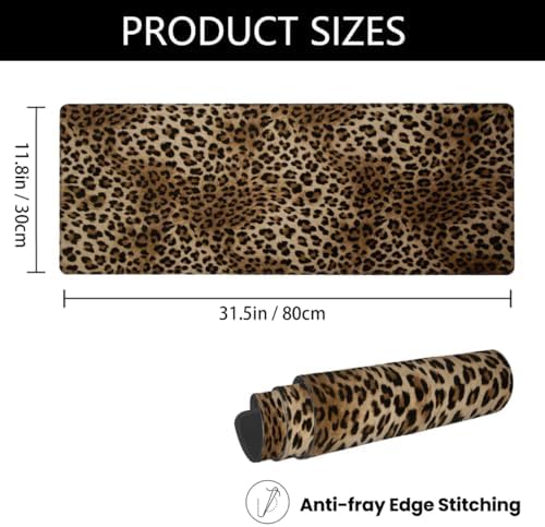 Large Mouse Pad Leopard Print Cheetah Non-Slip Rubber Long Gaming Desk Mat Big Computer Keyboard Mousepad Waterproof Protector Writing Pad for Gaming Office Home Decorative 31.5 X 11.8 Inch