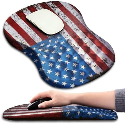 Hokafenle Ergonomic Mouse Pad Wrist Support with Massage Design, Wrist Rest Pain Relief Mousepad with Memory Foam&Non-Slip PU Base, Mouse Pads for Wireless Mouse & Desk (12x8 inch,USA Flag)