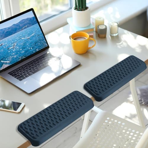 Arm Rest for Desk, L-Shaped Memory Foam Elbow Pads with Non-Slip Base, 2-Piece Ergonomic Desk Edge Cushion & Wrist Rest for Computer Keyboard, Office and Home Use (Blue)