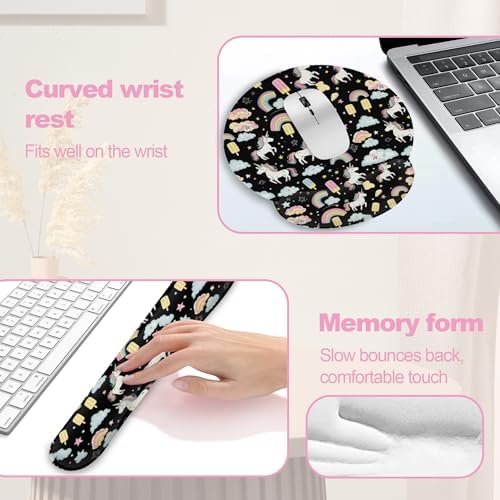 Cute Unicorn Starry Sky Rainbow Ergonomic Wrist Support Keyboard Mouse Wrist Rest Set, Computer Office Comfortable Wrist Rest for Mouse Easy Typing