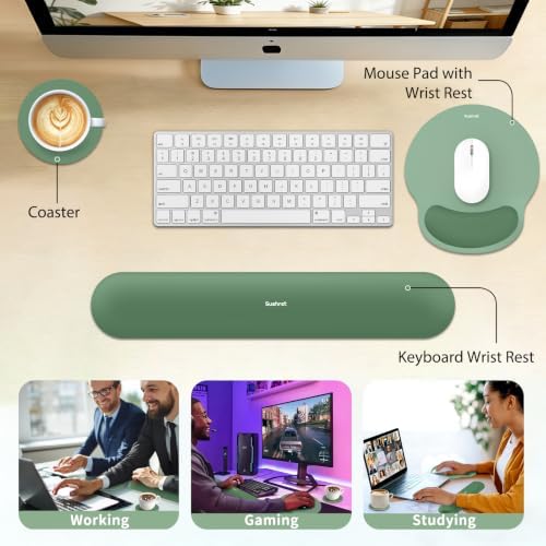 Sushret Mouse Pad and Keyboard Wrist Rest, 3-in-1 Mouse Pad Set, Dark Green