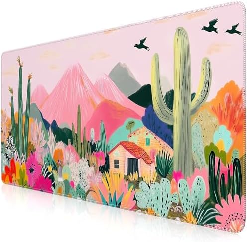 iCasso Desk Mat,Cute Mouse Pad for Desk,35"x16",Home Office, Cactus