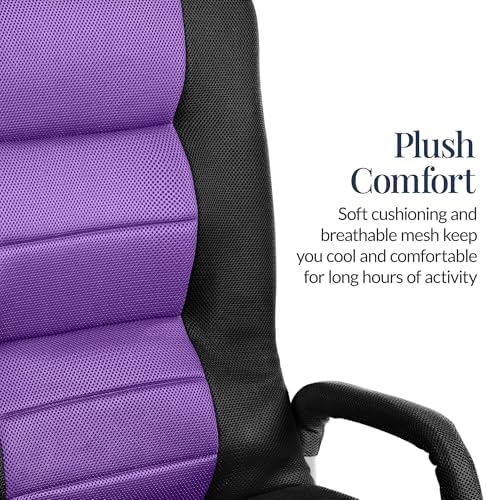 Best Choice Products Swivel Gaming Chair 360 Degree Multipurpose Floor Chair Rocker for TV, Reading, Playing Video Games w/Lumbar Support, Armrest Handles, Adjustable Foldable Backrest - Black/Purple