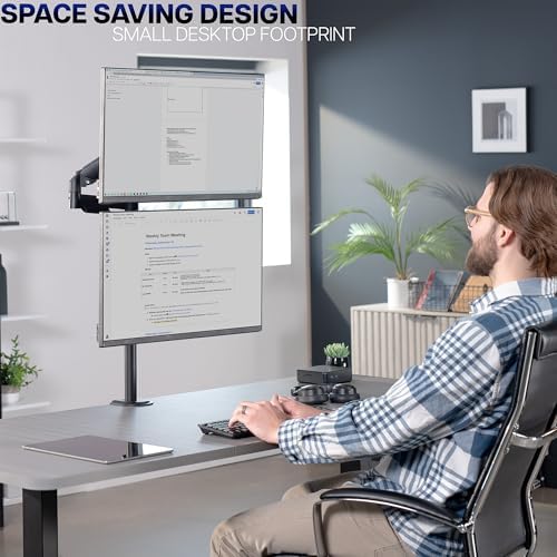 VIVO Dual Monitor Arm Extra Tall Mount for Screens up to 32 inches, Mechanical Height Adjustment, Full Articulating Heavy Duty VESA Stand with Desk C-clamp and Grommet, STAND-V012K
