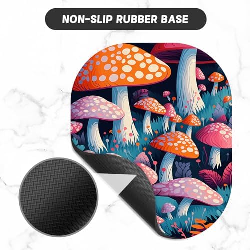 Small Mouse Pad, 6 x 7 Inch, Oval Mini Mouse Pad with Non-Slip Rubber Base for Laptop Wireless Mouse Keyboard Tray Mousepad, Pretty Mushroom