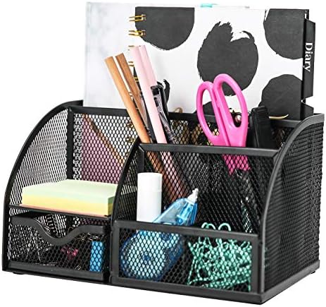 Exerz Desk Organizer 7 Compartment Pencil Holder Office Tidy Caddy Black