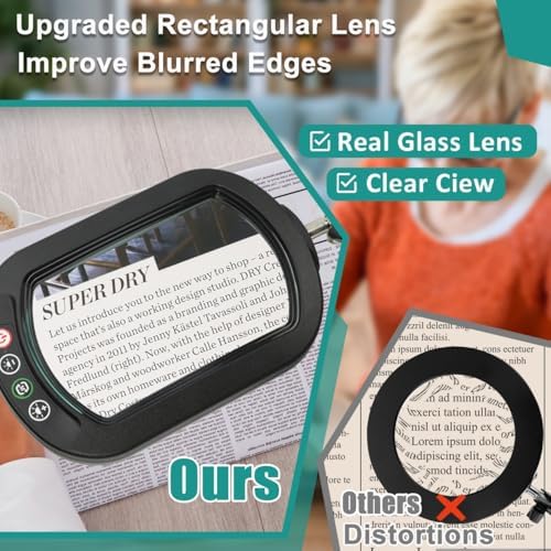 IVMAIE 12X Magnifying Glass with Light, Rectangle Real Glass Lens