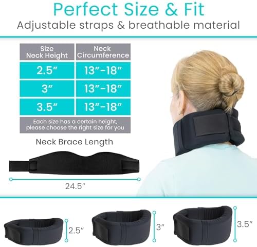 Vive Neck Brace Cervical Collar - Soft Foam for Neck Pain, Sleeping, Support for Women & Men - Universal Size Orthopedic Collar for Stiff & Pinched Nerve - Adjustable Wrap, Chin Contour (3.5")