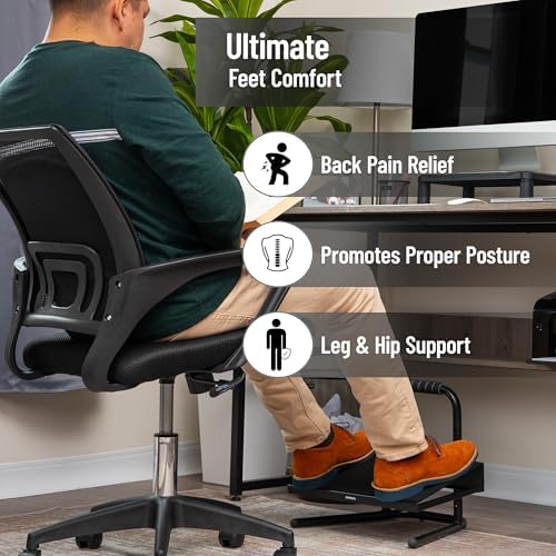 Mind Reader Foot Rest, Under Desk at Work, Ergonomic, Height Adjustable, Office, Metal, Black