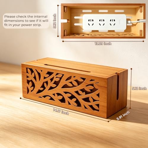Wood Cable Management Box, Cord Organizer & Decorative Power Strip Cover
