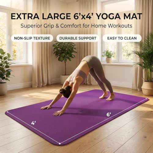 Large Yoga Mat 6'x 4'（72”x 48”）—1/4" &1/3" Extra Wide Exercise Mat 183cm x 122cm Large Exercise Mat Big Home Yoga Mat Pilates Mat,Non Slip,Thick,TPE Workout Mat,for Women & Men, Yoga, Pilates, Gym and Floor Workouts Pilates