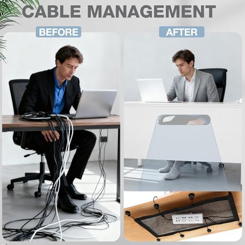 Tegeme 71'' Under Desk Privacy Panel Self Adhesive Desk Curtain Skirt White