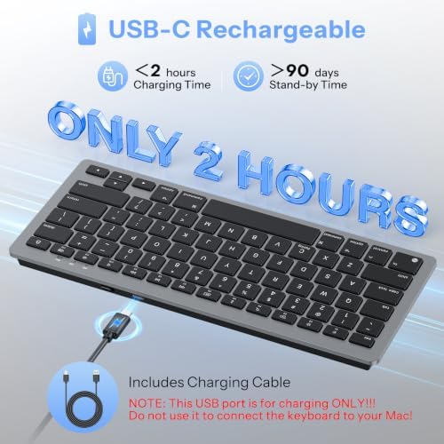 OMOTON Wireless Keyboard for Mac, USB-C Rechargeable, Bluetooth ONLY