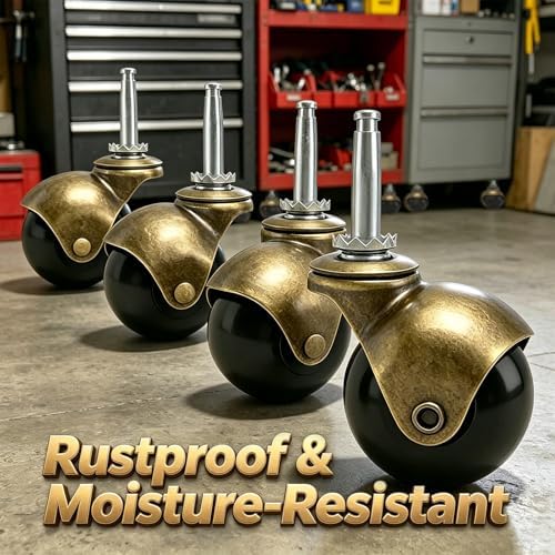 Zerobe 2" Ball Caster Wheels: Antique Brass Swivel Casters (8-Pack)