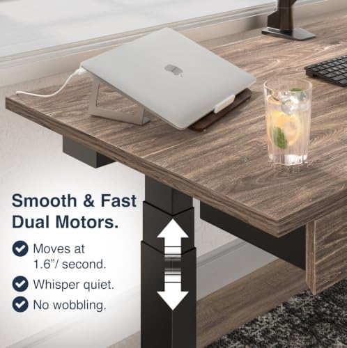 Desky Dual Mini Sit Stand Desk Burnished Wood 40" White