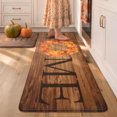 KIMODE Fall Kitchen Mat Anti Fatigue Cushioned Kitchen Rugs Sets of 2 Decor