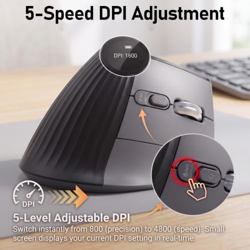 Wireless Vertical Mouse, Ergonomic Shortcut Dial, 4800 DPI