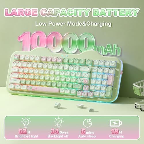 YUNZII C98 Cute Wireless Mechanical Keyboard(Green Mao, Candy Switch)