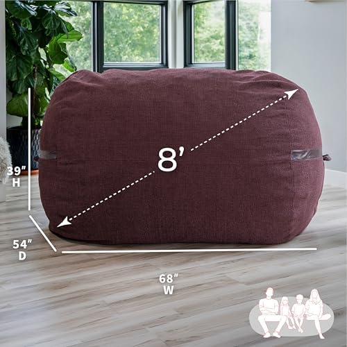 Big Joe Fuf 8Ft Giant Foam Bean Bag Chair, Oversized Couch with Removable Cover for Kids, Teens, Adults, Merlot Cloudweave, 8 Foot