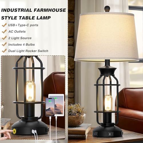 Lolikit 28" Farmhouse Table Lamps for Living Room Set of 2, Bedside Lamps