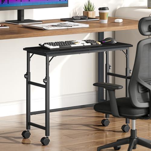 Snughome Mobile Keyboard Tray with Mouse Pad, Height Adjustment 21.6"-31.1", Keyboard Standing Desk, Rolling Under-Desk Extender with Lockable Casters, Desk Accessories for Home Office, Black