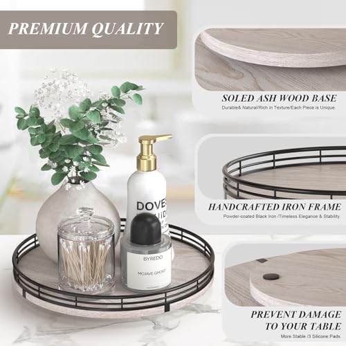AMH 10-Inch Rustic Whitewashed Oak Lazy Susan Vanity Tray