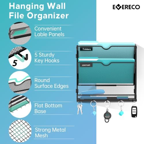 3 Tier Wall File Organizer, Metal Holder with Bottom Hooks
