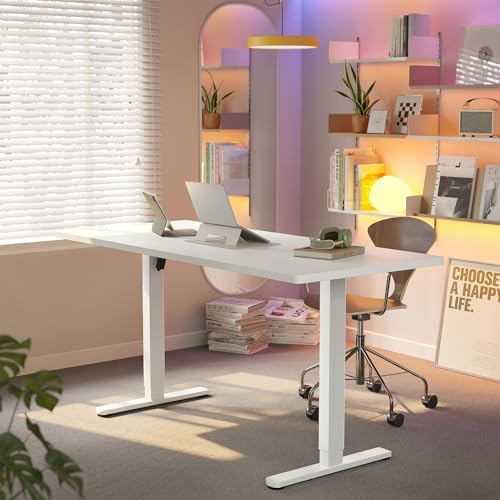 HUANUO 55x28 Inch Electric Standing Desk, Height Adjustable, White