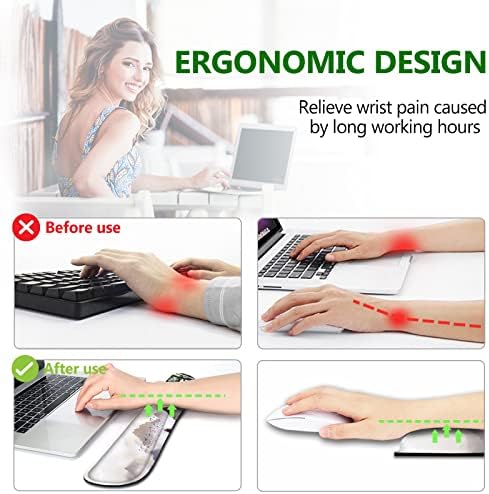AIMSA Keyboard Wrist Rest Support + Mouse Pad + Mouse Wrist Rest + Coaster, Ergonomic Memory Foam Anti-Slip Rubber Base 4 PCS Set Easy Typing Pain Relief, Pine Tree Mountains