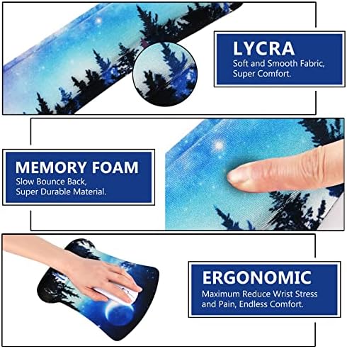 AIMSA Ergonomic Keyboard Wrist Rest and Mouse Pad with Wrist Support Set, Memory Foam Non-Slip Rubber Base, for Gaming, Working, Home, Office, Easy Typing, Pain Relief, Forest Moon Sky
