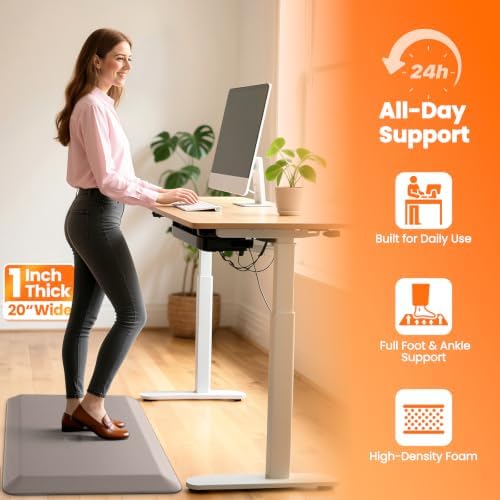 1-Inch Thick Anti-Fatigue Mat for Kitchen and Standing Desk, 20"x32", Khaki