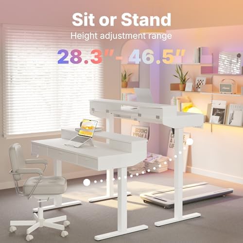 HUANUO 40 x 24 Inch Electric Standing Desk with 4 Drawers, White