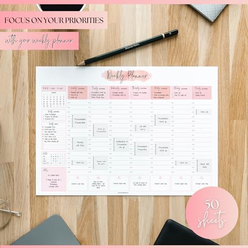 Weekly Hourly Planner Notepad, Daily Planner Desk Pad, Weekly Schedule, To Do List Note Pad, ADHD Planner | 50 Undated Tear Away Sheets | A4 (Pink)