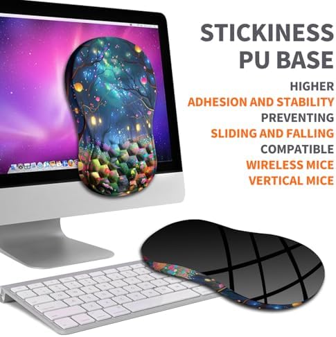 Ergonomic Joint Wrist Support Mouse Pad with Memory Foam Cushion Massage Bump, Carpal Tunnel Pain Relief Mousepad Slope Design for Wrist Rest, 11.8x7.9 in, Fantasy Forest