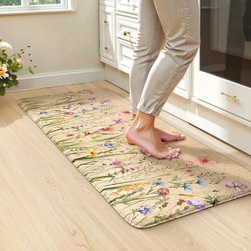 KIMODE Kitchen Mats for Floor Anti Fatigue, Boho Flower Kitchen Rug 20"x39"