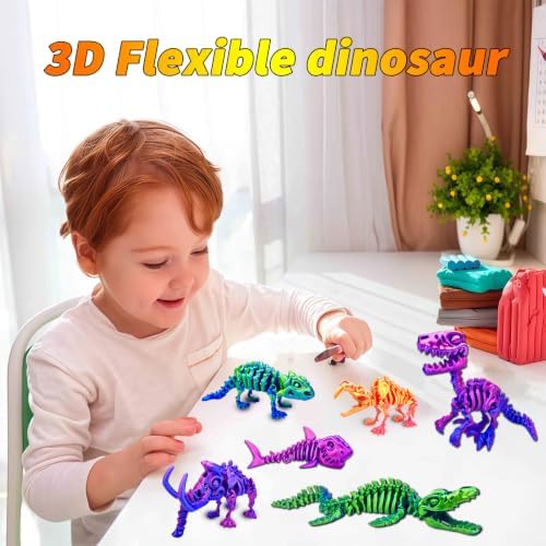 6pcs 3D Printed Dinosaur Skeletons,Snake Flexible，Articulated T-Rex Fidget Toys,Large,3D Printed Animals,Desk Toy，Easter Eggs Basket Stuffers,Toys for Boys Kids Teen Girl 4-6 8-12