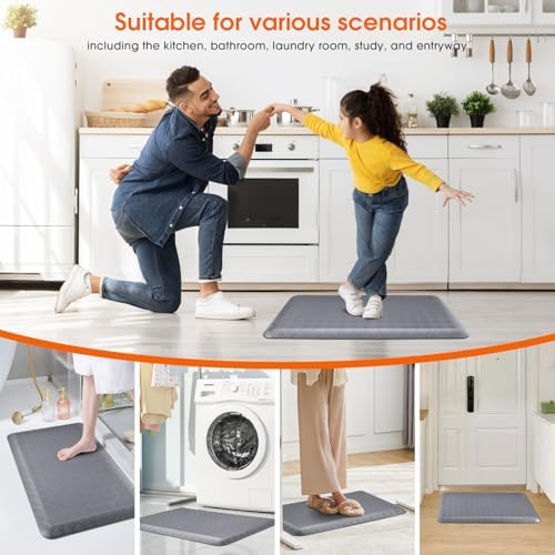 4/5 Inch Extra Thick Kitchen Mats for Floor,Non Slip Anti Fatigue Kitchen Rugs,Waterproof Stain Resistant Sink Mat,Cushioned Standing and Comfort Mats for Office (17"x28" Grey)