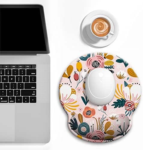 Ergonomic Mouse Pad with Wrist Support, Floral Memory Foam Wrist Rest Mouse Pads, Cute Computer Laptop Office Accessories Decor, Pain Relief Mousepad for Gaming Work Women Girls, Pink Flower