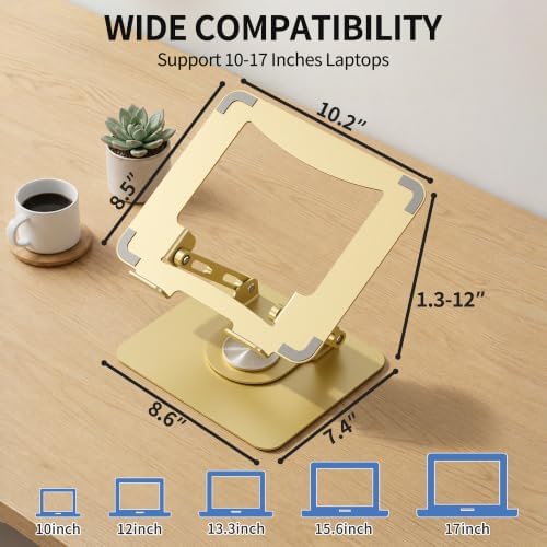 SOUNDANCE 360 Rotating Laptop Stand, Adjustable Riser,10-17", Gold