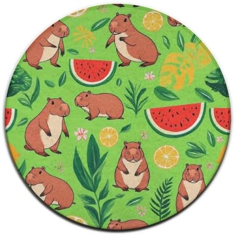 Men's Large Home Decor Mat, Soft Round Yoga Carpet, Non Slip Machine Washable Home Office Circle Rug Cute Capybaras Fruits Floral