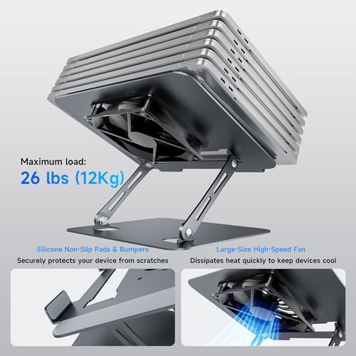 Laptop Stand - Adjustable Ergonomic Laptop Riser, Portable Foldable Aluminum Laptop Holder Perfect for Desk, Bed, Couch & Lap - Space Saving - Silver