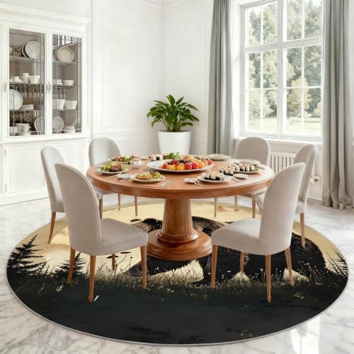 Bear Round Area Rug - 3.3ft Western Bear Round Rug for Kitchen, Wildlife Circle Rugs Washable Soft Non-Slip Carpet for Bathroom Kitchen Decor Mat