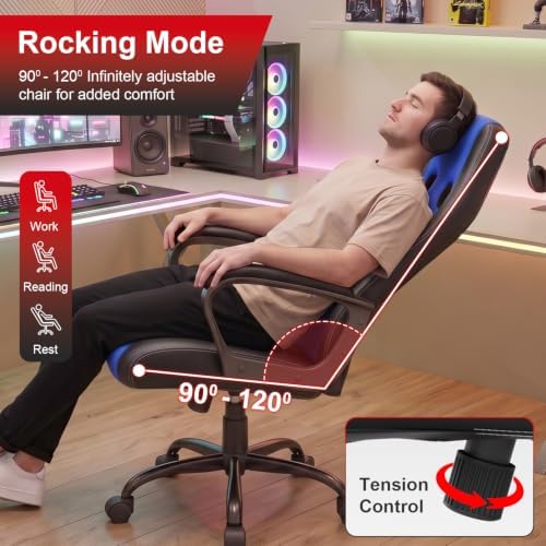 FDW Gaming Chair Leather+Breathable Mesh Computer Chair Executive Support Ergonomic Office Desk Chair with Armrests 360° Swivel & Caster Five Star Metal Base for Office or Gaming