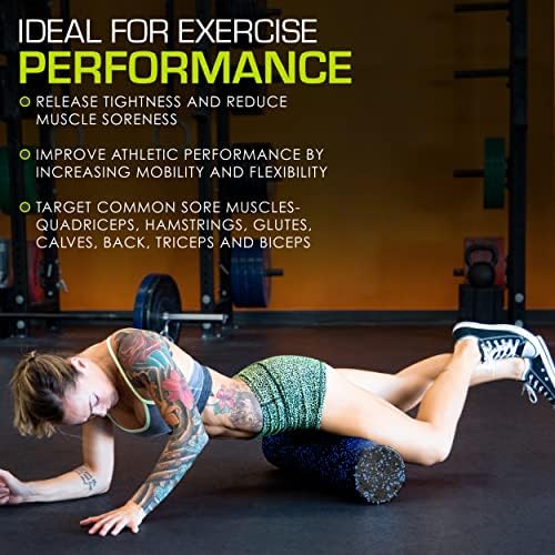 ProsourceFit High Density Foam Rollers 24 - inches long, Firm Full Body Athletic Massage Tool for Back Stretching, Yoga, Pilates, Post Workout Muscle Recuperation, Black/Blue