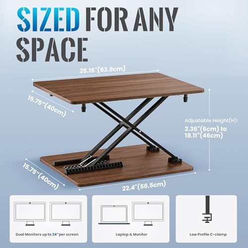Standing Desk Converter, 25.16" x 15.75", Natural Wood