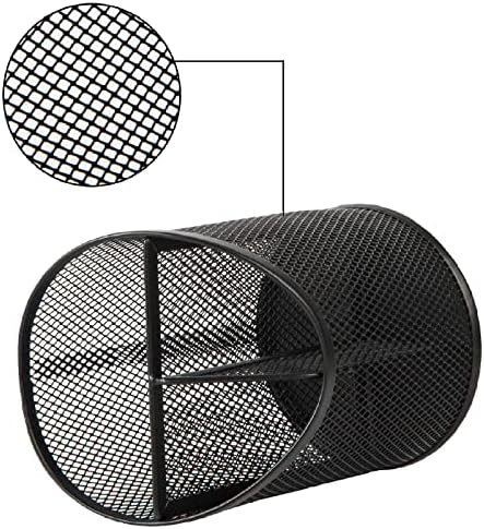 Delifox 2 Pack Pen Holder Mesh Round Pencil Holder 3 Compartments, Black