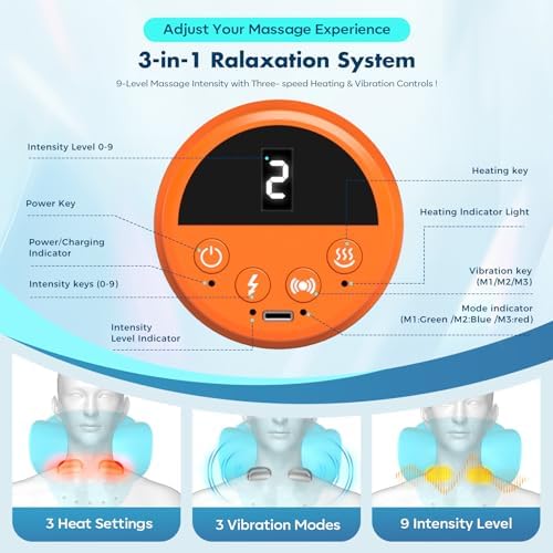 Smedz Neck Massager 2026, 4-in-1 Portable Traction Device with Heat & Vibration, 3D C-Shape Cervical Pillow, Adjustable Intensity & Wireless Remote for Home Office Travel
