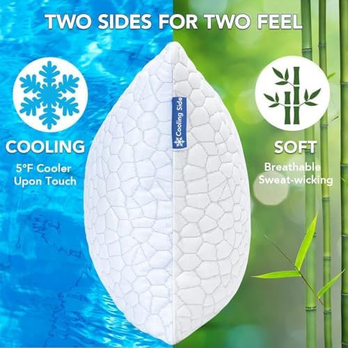 QUTOOL Cooling Pillow for Sleeping, CertiPUR-US Shredded Memory Foam Queen Pillow Set of 1, Cool Pillow for Hot Sleepers Adjustable Firm Pillow for Side, Back, Stomach Sleepers Soft Yet Support, White