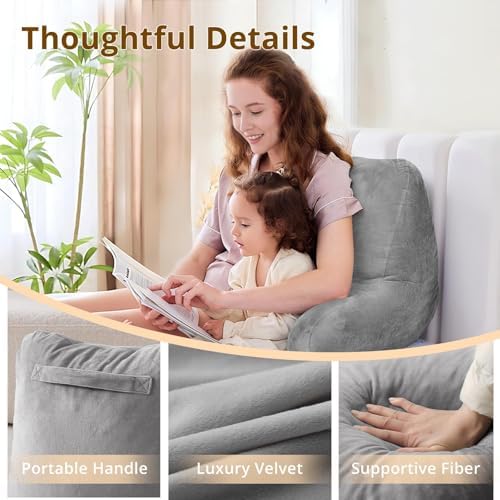 Sasttie Reading Pillows for Sitting in Bed Adult, Back Pillow Bed Sitting Up, Back-Rest Support Cushion for Sit Up on Couch, Sofa, and Floor, Dorm Essentials, Oeko-Tex Certified, Dark Grey (Pack of 2)