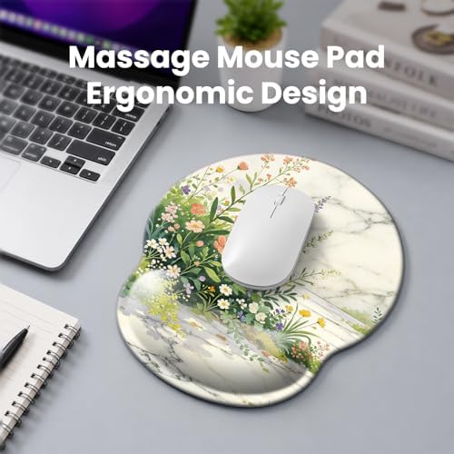 Mouse pad with Wrist Rest,Relieving Pain Memory Foam Computer pad, Ergonomic Desktop Mouse, Silicone Material Mouse pad, with Non-Slip PU Base (Beautiful Flowers)